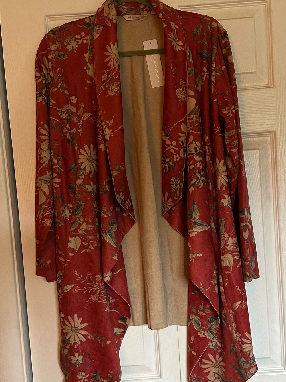 Soft Surroundings Rust Floral Draped Open-Front Cardigan